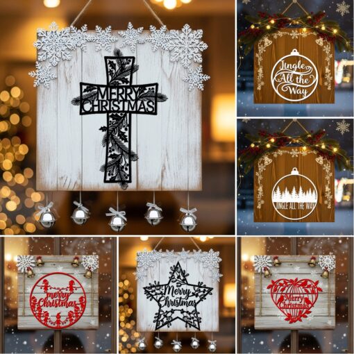 Christmas Door Hanger Bundle, 6 Festive Signs for