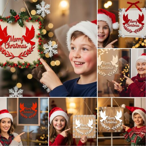 Christmas Door Hanger Bundle, 6 Laser Engraved Sign