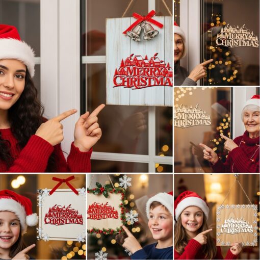 Christmas Door Hanger Bundle, 6 Laser Engraved Sign