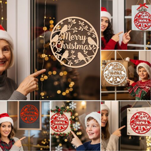 Christmas Door Hanger Bundle, 6 Laser Engraved Sign