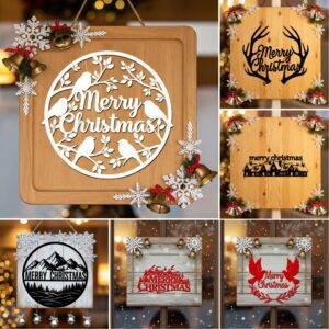 Christmas Door Hanger Bundle, 6 Laser Engraved Sign