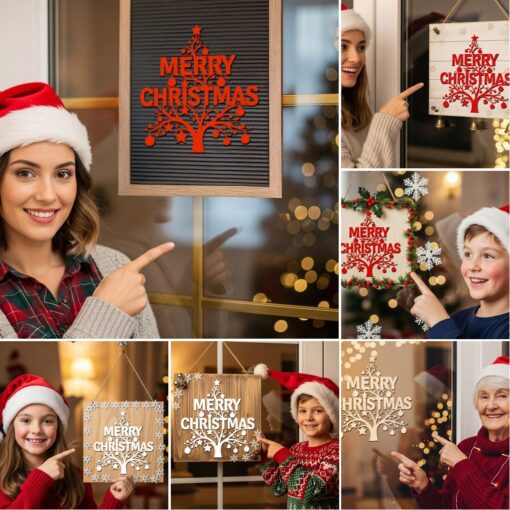Paquete de colgantes navideños para puerta, 6 letreros redondos festivos, archivos láser para Glowforge - Imagen 2