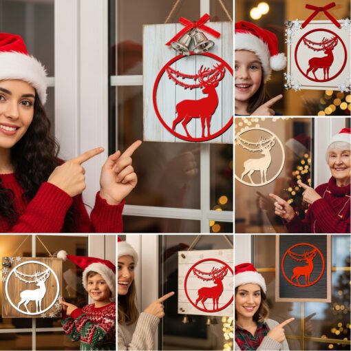 Paquete de colgantes navideños para puerta, 6 letreros redondos festivos, archivos láser para Glowforge - Imagen 4