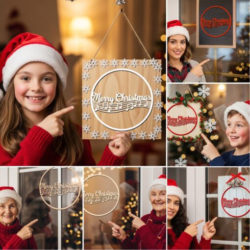 Paquete de colgantes navideños para puerta, 6 letreros redondos festivos, archivos láser para Glowforge - Imagen 6