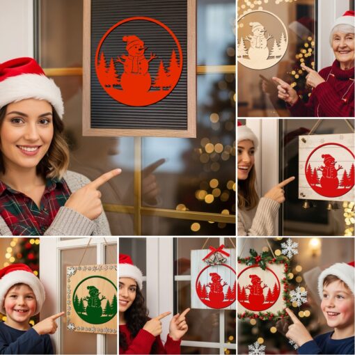 Paquete de colgantes navideños para puerta, 6 letreros redondos festivos, archivos láser para Glowforge - Imagen 5