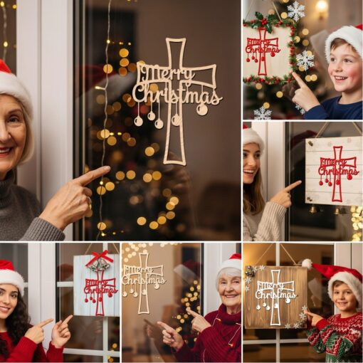 Paquete de colgantes navideños para puerta, 6 letreros redondos festivos, archivos láser para Glowforge - Imagen 2
