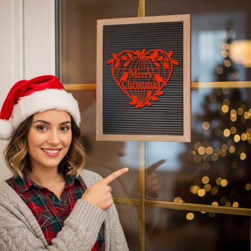 Christmas Door Hanger Round Sign, Merry Christmas Bird