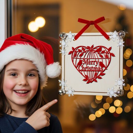 Christmas Door Hanger Round Sign, Merry Christmas Bird
