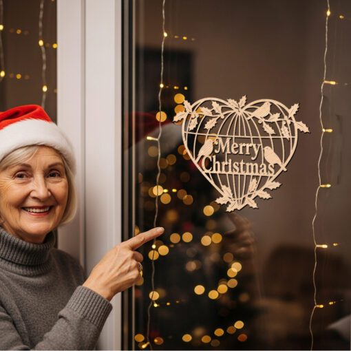 Christmas Door Hanger Round Sign, Merry Christmas Bird
