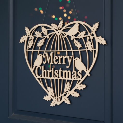 Christmas Door Hanger Round Sign, Merry Christmas Bird