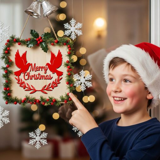 Christmas Door Hanger Sign, Merry Christmas Peace Dove