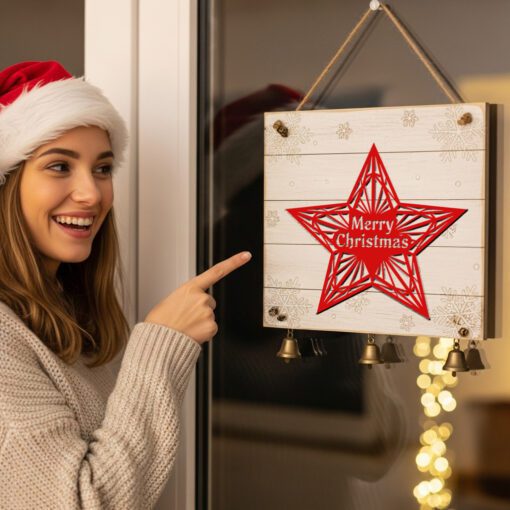 Christmas Door Hanger Template, Merry Christmas Star Round