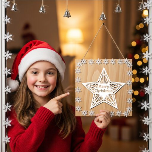 Christmas Door Hanger Template, Merry Christmas Star Round