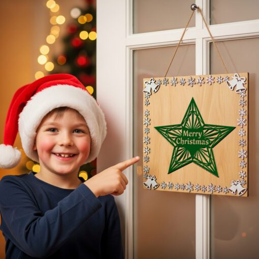 Christmas Door Hanger Template, Merry Christmas Star Round