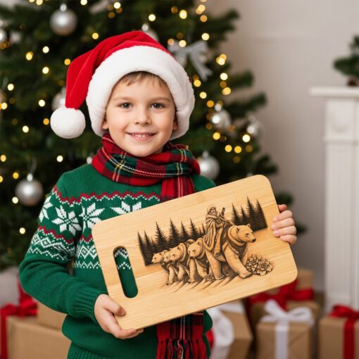 Fichier de gravure laser de Noël, motif orné de défilé d'ours polaires pour planche à charcuterie – Image 2