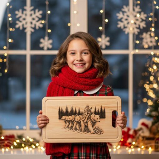 Fichier de gravure laser de Noël, motif orné de défilé d'ours polaires pour planche à charcuterie – Image 5