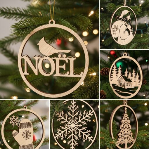 Christmas Laser Ornament Bundle, 8 Festive Files for