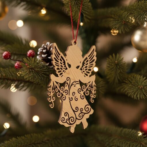 Paquete de adornos láser navideños, Juego de decoración para árbol de ángel, Decoraciones navideñas CNC - Imagen 2