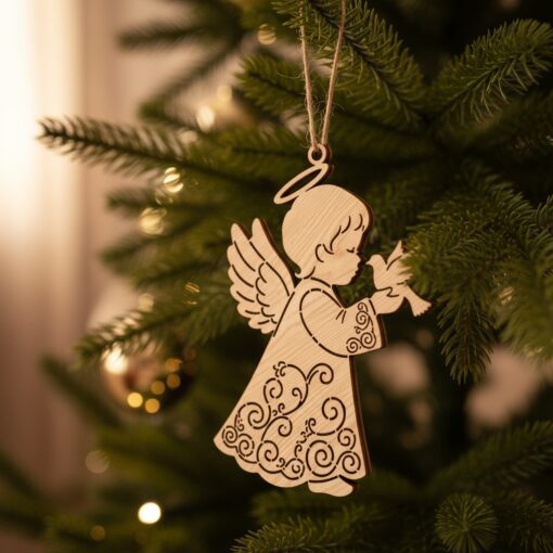 Paquete de adornos láser navideños, Juego de decoración para árbol de ángel, Decoraciones navideñas CNC - Imagen 3