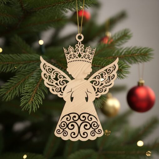 Paquete de adornos láser navideños, Juego de decoración para árbol de ángel, Decoraciones navideñas CNC - Imagen 4