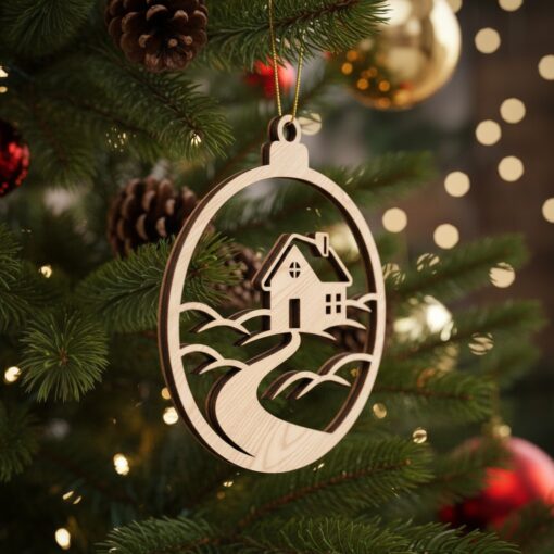 Paquete de adornos navideños, 6 archivos láser de casas de invierno, Diseños festivos de decoración navideña - Imagen 4