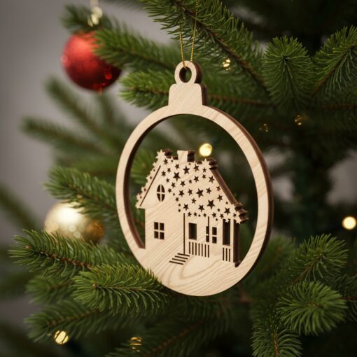 Paquete de adornos navideños, 6 archivos láser de casas de invierno, Diseños festivos de decoración navideña - Imagen 5
