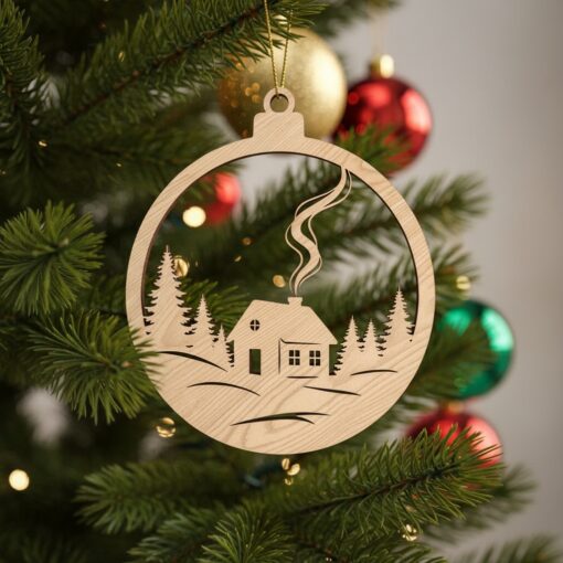 Paquete de adornos navideños, 6 archivos láser de casas de invierno, Diseños festivos de decoración navideña - Imagen 6