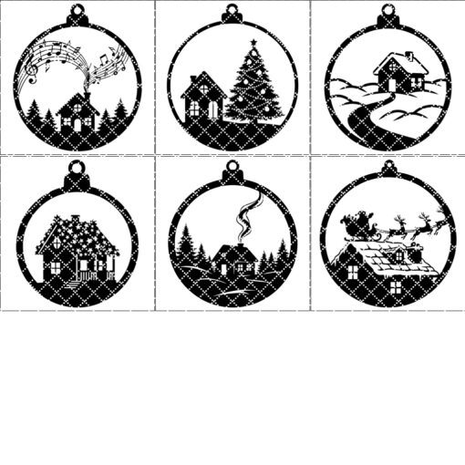 Paquete de adornos navideños, 6 archivos láser de casas de invierno, Diseños festivos de decoración navideña - Imagen 7