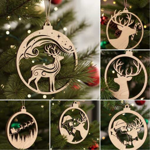 Christmas Ornament Bundle for Glowforge, Santa and Reindeer