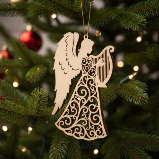 Paquete de adornos navideños, archivos láser para decoración de árboles, diseños de ángeles y festivos. - Imagen 6