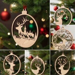 Christmas Ornament Bundle, Reindeer Designs, Laser File for