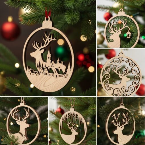 Christmas Ornament Bundle, Reindeer Designs, Laser File for