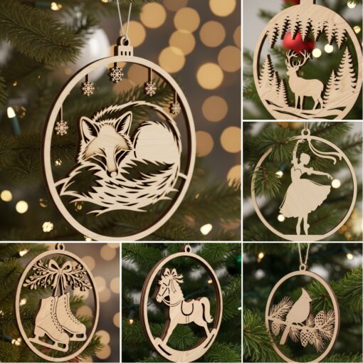 Christmas Ornament Laser File Bundle, 8 Festive Decor