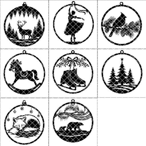 Christmas Ornament Laser File Bundle, 8 Festive Decor
