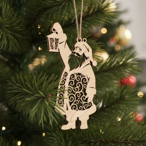 Archivo láser de adornos navideños, paquete de arte de Papá Noel, juego de decoración para árbol de Navidad - Imagen 2