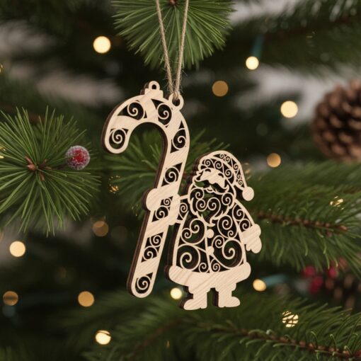 Archivo láser de adornos navideños, paquete de arte de Papá Noel, juego de decoración para árbol de Navidad - Imagen 3