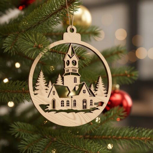 Paquete de adornos navideños de iglesia, Decoración religiosa para las fiestas, Descarga digital de arte láser - Imagen 4