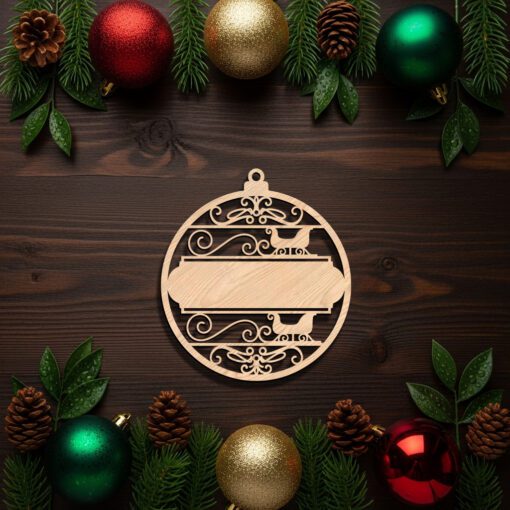 Custom Christmas Sleigh Ornament Design, Laser File for