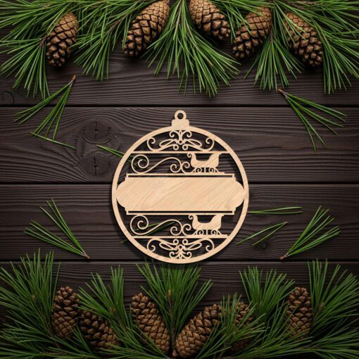 Custom Christmas Sleigh Ornament Design, Laser File for