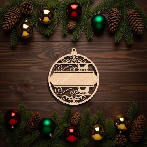 Custom Christmas Sleigh Ornament Design, Laser File for