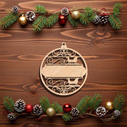Custom Christmas Sleigh Ornament Design, Laser File for