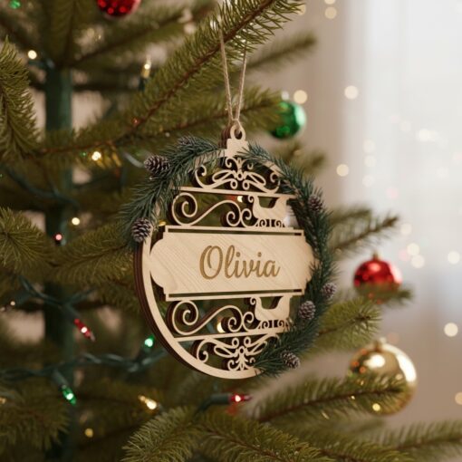 Custom Christmas Sleigh Ornament Design, Laser File for