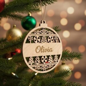 Custom Ornament Template, Christmas Laser Design, Blank Name
