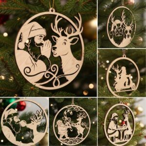 Funny Christmas Ornament Laser File Bundle, Santa, Reindeer,