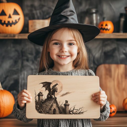 Archivo de grabado láser de gárgola, tabla de charcutería de Halloween, diseño gótico para servir. - Imagen 2