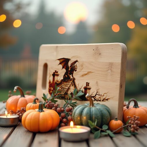 Archivo de grabado láser de gárgola, tabla de charcutería de Halloween, diseño gótico para servir. - Imagen 3