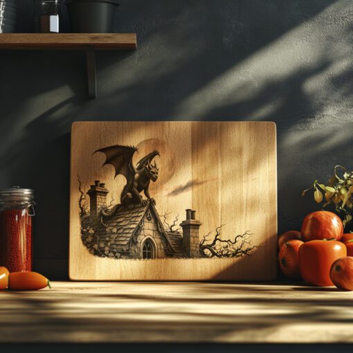Archivo de grabado láser de gárgola, tabla de charcutería de Halloween, diseño gótico para servir. - Imagen 5