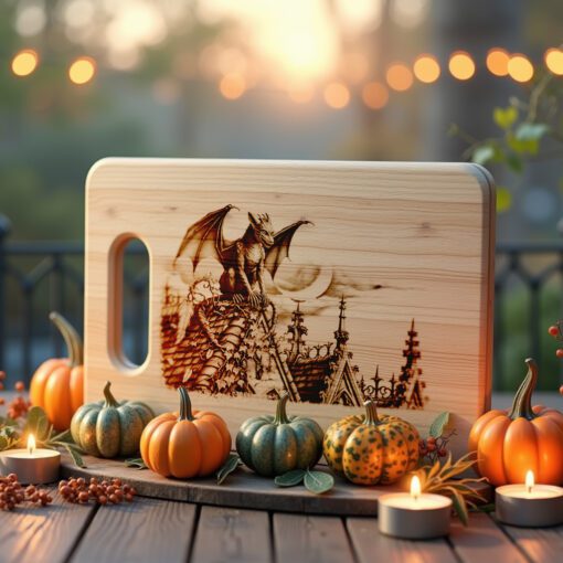 Archivo de Grabado Láser de Halloween de Gárgola Gótica, Diseño para Tabla de Charcutería - Imagen 2