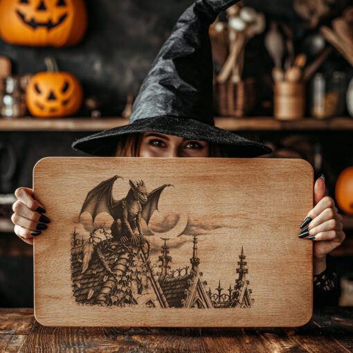 Archivo de Grabado Láser de Halloween de Gárgola Gótica, Diseño para Tabla de Charcutería - Imagen 5