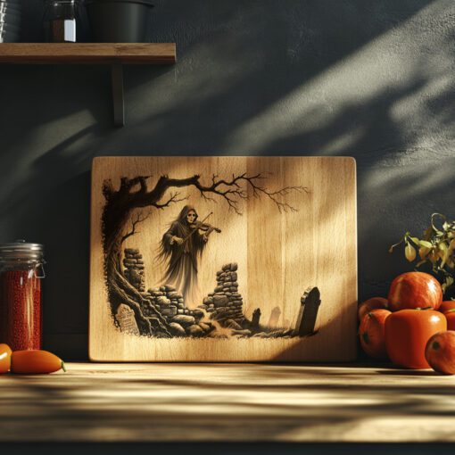 Archivo de grabado láser de violinista gótico embrujado, arte para tabla de charcutería de Halloween - Imagen 2